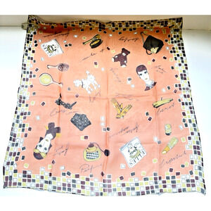 Peach 100% Silk Scarf "Fashion Girl", Perfume, Elle, French Beret, Poodle 20"